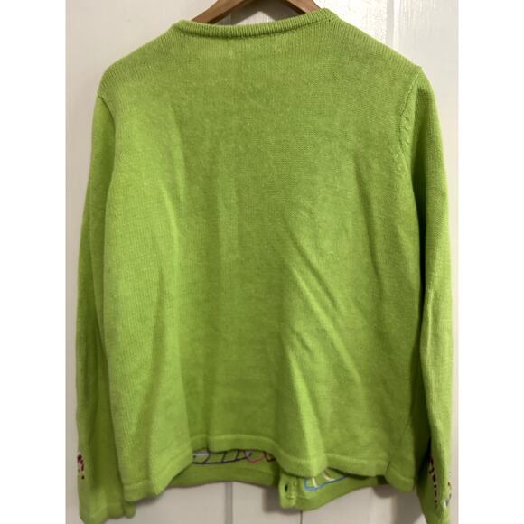 Vintage Christmas Sweater Size M Green Button Up Cardigan Snowmen Candy Cane - Picture 4 of 6